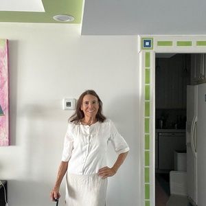 100 % Linen Beige and white dress